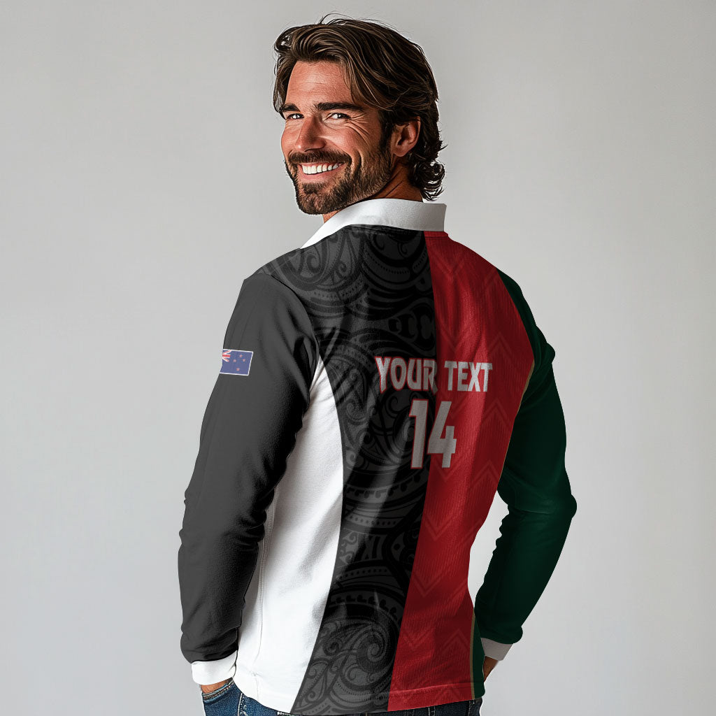 Custom Rugby New Zealand and Lebanon Long Sleeve Polo Shirt All Black Cedars Together LT14 - Polynesian Pride