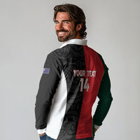 Custom Rugby New Zealand and Lebanon Long Sleeve Polo Shirt All Black Cedars Together LT14 - Polynesian Pride