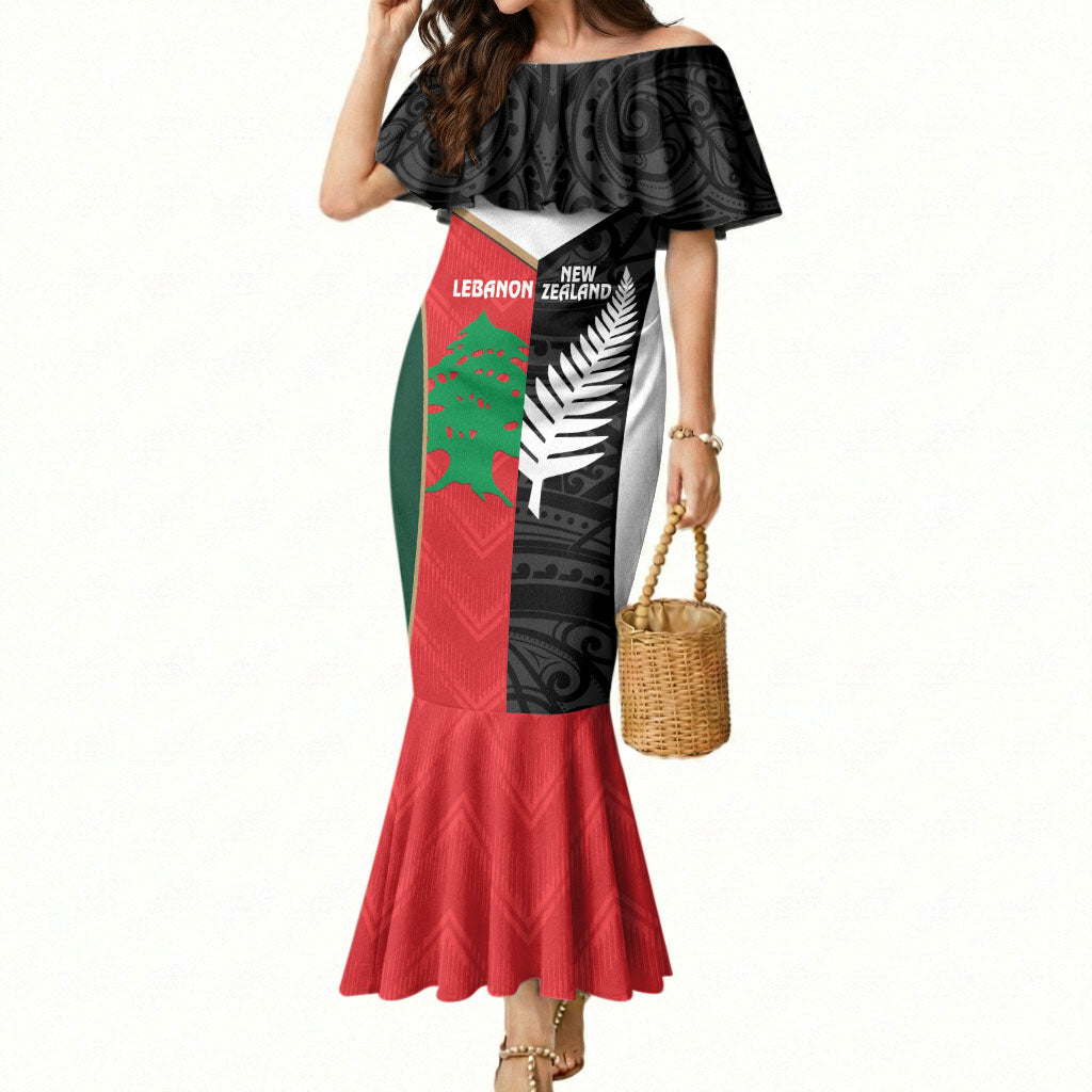 Custom Rugby New Zealand and Lebanon Mermaid Dress All Black Cedars Together LT14 Women Multicolor - Polynesian Pride