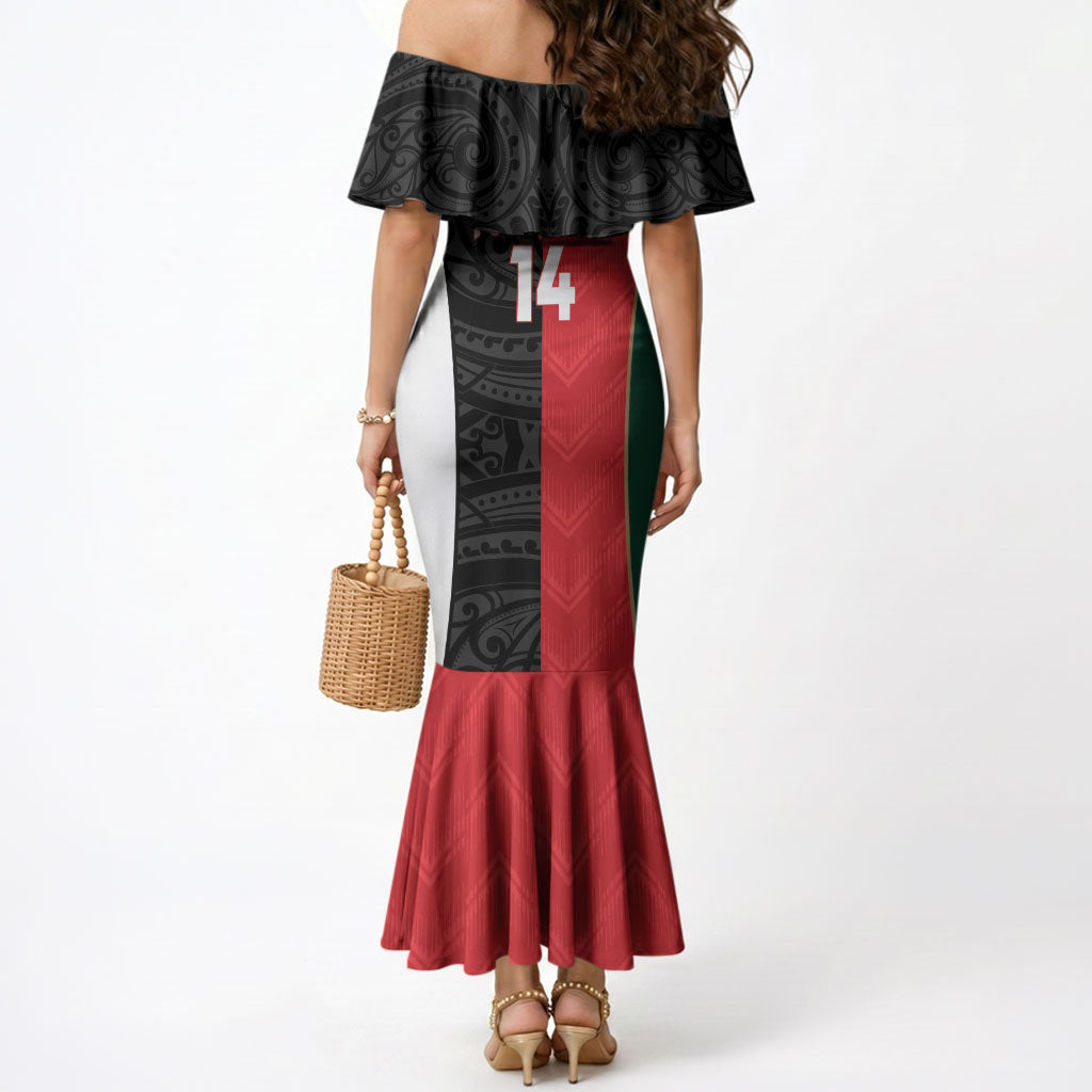 Custom Rugby New Zealand and Lebanon Mermaid Dress All Black Cedars Together LT14 - Polynesian Pride