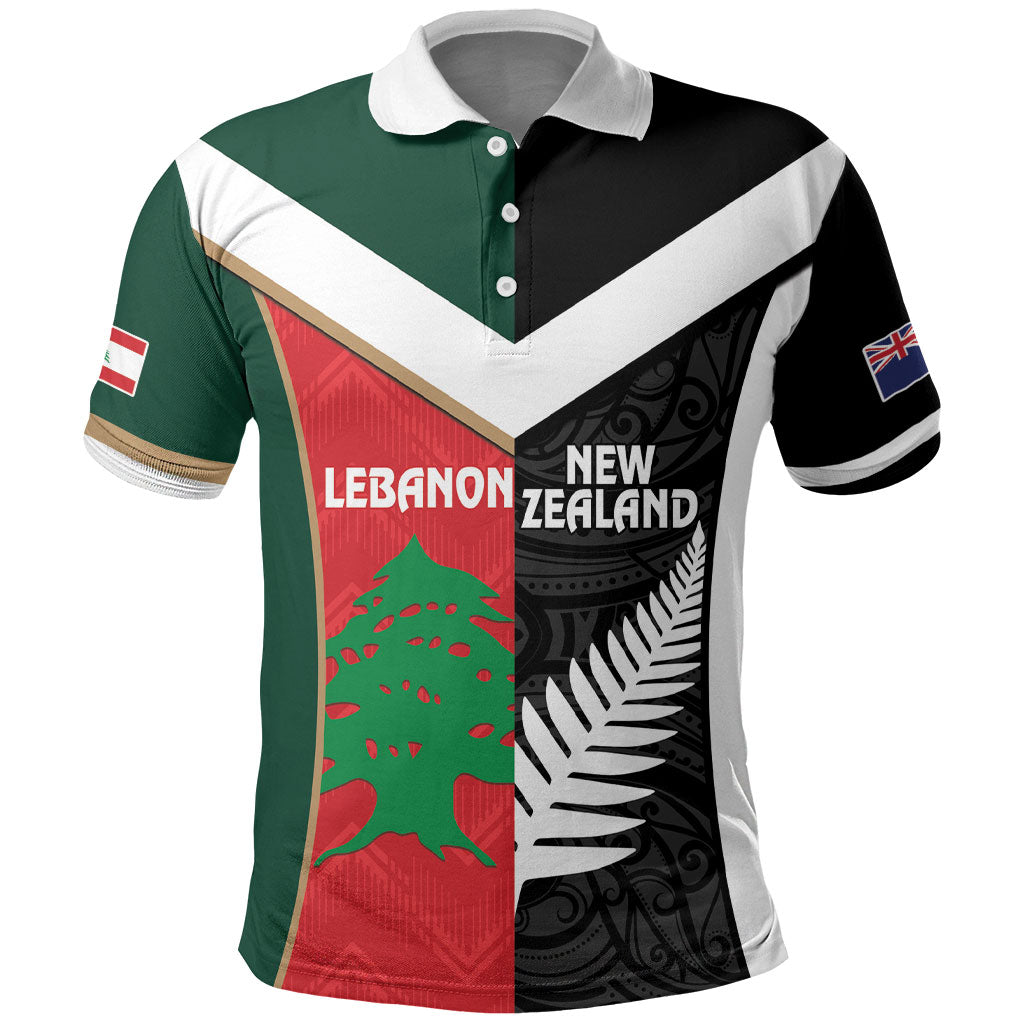 Custom Rugby New Zealand and Lebanon Polo Shirt All Black Cedars Together LT14 Multicolor - Polynesian Pride