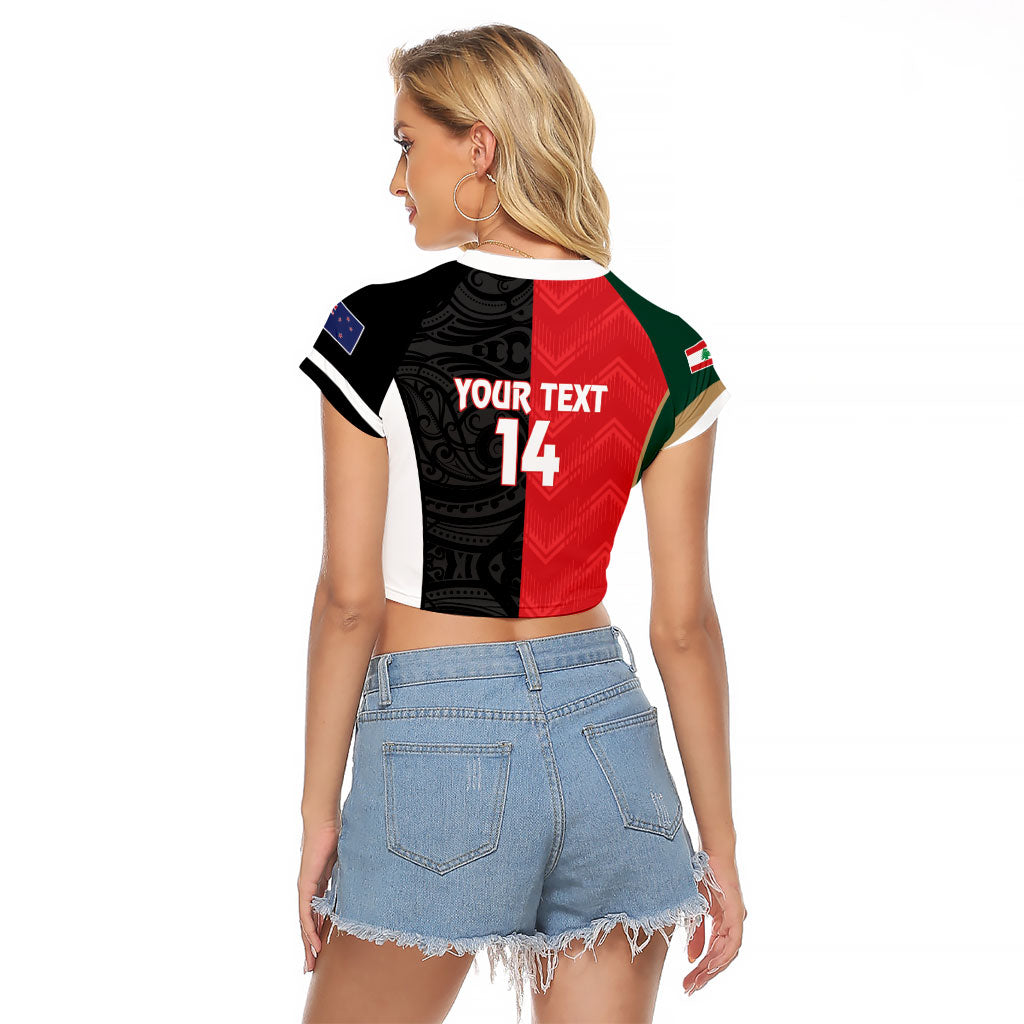 Custom Rugby New Zealand and Lebanon Raglan Cropped T Shirt All Black Cedars Together LT14 - Polynesian Pride
