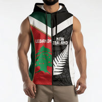 Custom Rugby New Zealand and Lebanon Sleeveless Zip Hoodie All Black Cedars Together LT14 - Polynesian Pride