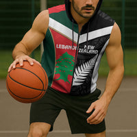 Custom Rugby New Zealand and Lebanon Sleeveless Zip Hoodie All Black Cedars Together LT14 - Polynesian Pride