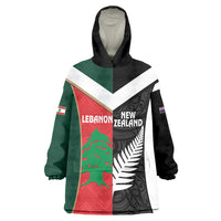 Custom Rugby New Zealand and Lebanon Wearable Blanket Hoodie All Black Cedars Together LT14 One Size Multicolor - Polynesian Pride