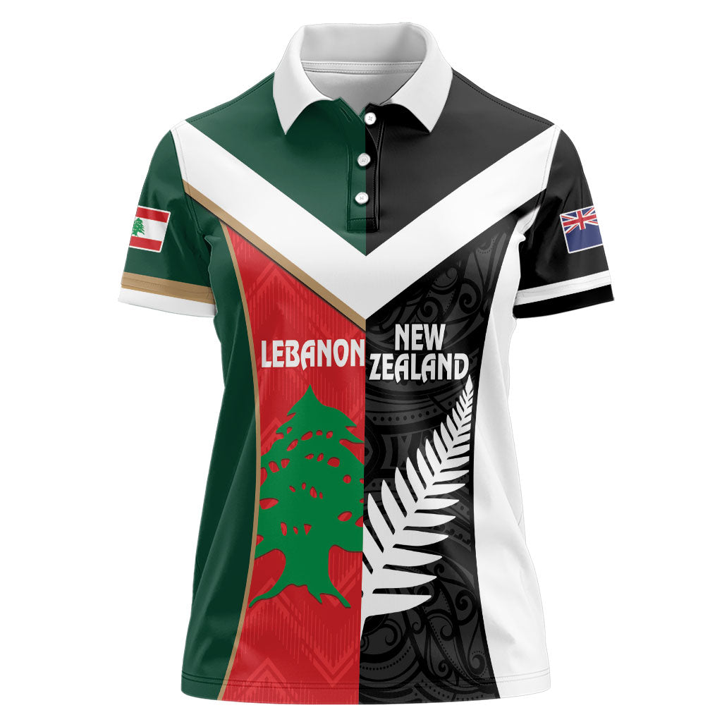 Custom Rugby New Zealand and Lebanon Women Polo Shirt All Black Cedars Together LT14 Female Multicolor - Polynesian Pride