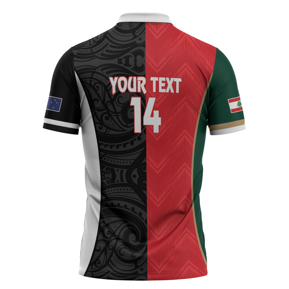 Custom Rugby New Zealand and Lebanon Zipper Polo Shirt All Black Cedars Together LT14 - Polynesian Pride