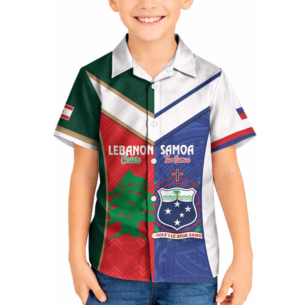 Custom Rugby Samoa and Lebanon Kid Hawaiian Shirt Toa Samoa Cedars Together LT14 Kid Multicolor - Polynesian Pride