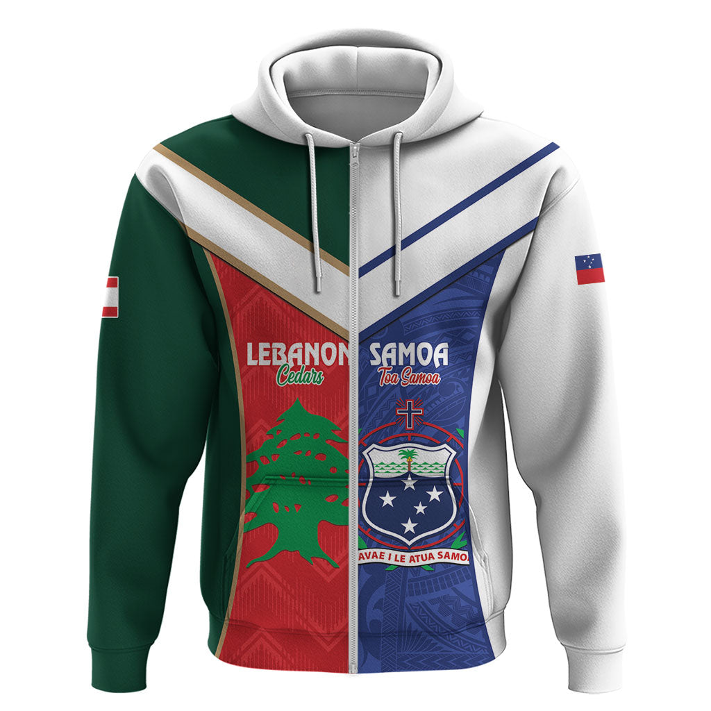 Custom Rugby Samoa and Lebanon Zip Hoodie Toa Samoa Cedars Together LT14 Zip Hoodie Multicolor - Polynesian Pride