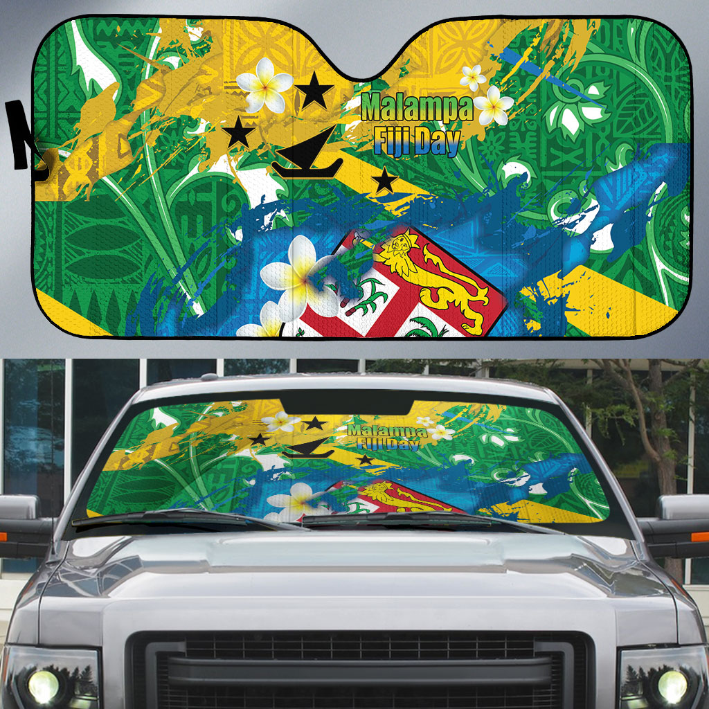 Malampa Fiji Day Auto Sun Shade 10 October Together We Grow Grunge Tapa Motifs LT14 Multicolor - Polynesian Pride