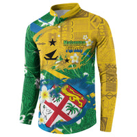 Malampa Fiji Day Button Sweatshirt 10 October Together We Grow Grunge Tapa Motifs LT14 - Polynesian Pride
