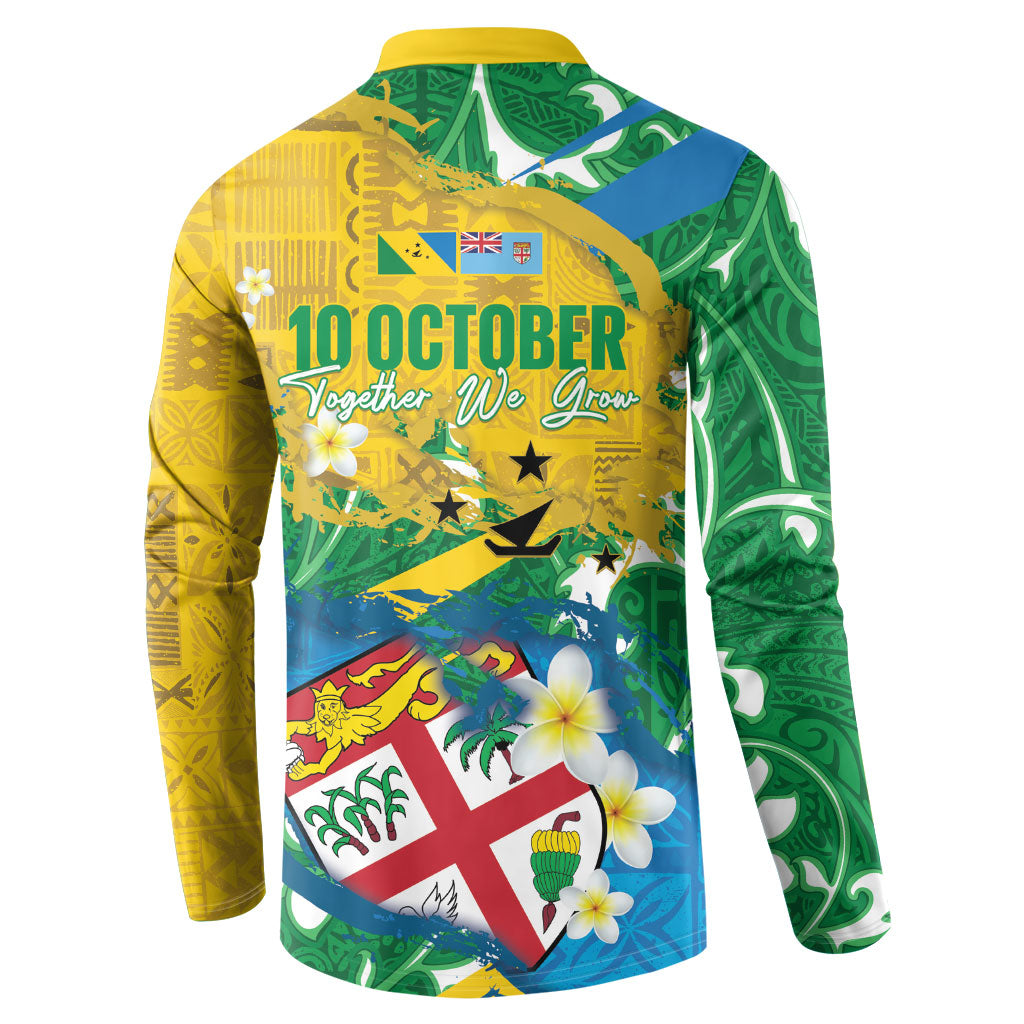 Malampa Fiji Day Button Sweatshirt 10 October Together We Grow Grunge Tapa Motifs LT14 - Polynesian Pride