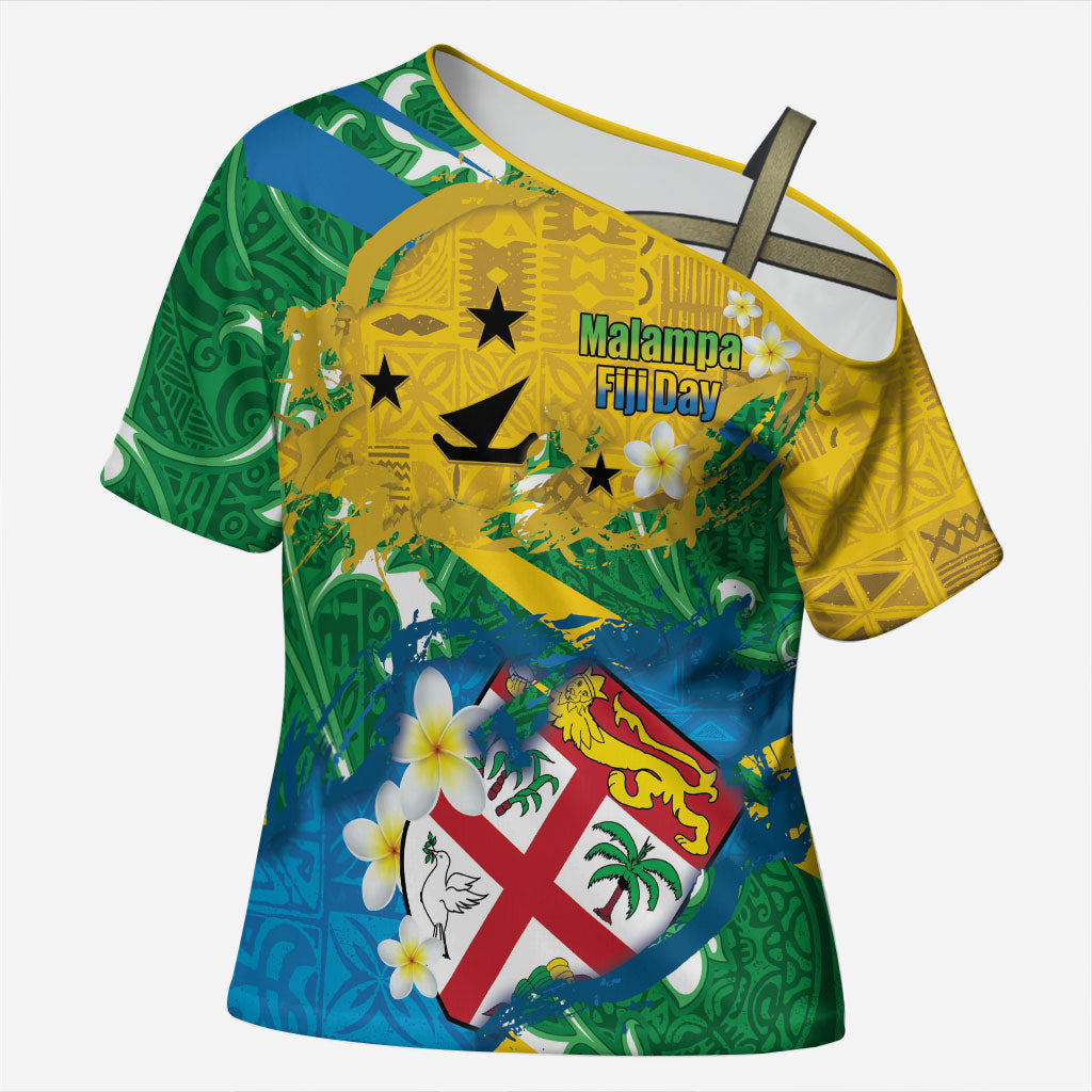 Malampa Fiji Day Cross Shoulder Shirt 10 October Together We Grow Grunge Tapa Motifs LT14 Female Multicolor - Polynesian Pride