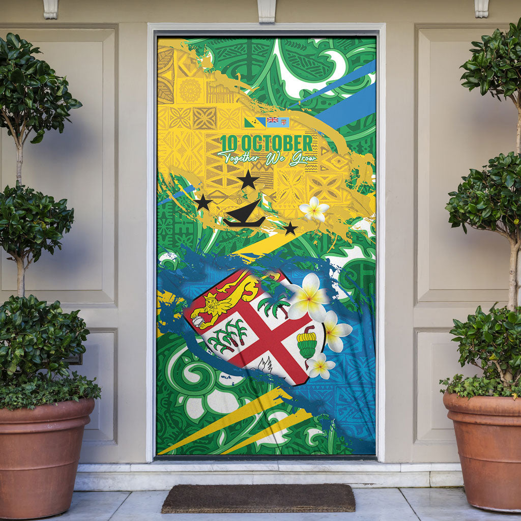 Malampa Fiji Day Door Cover 10 October Together We Grow Grunge Tapa Motifs LT14 Multicolor - Polynesian Pride