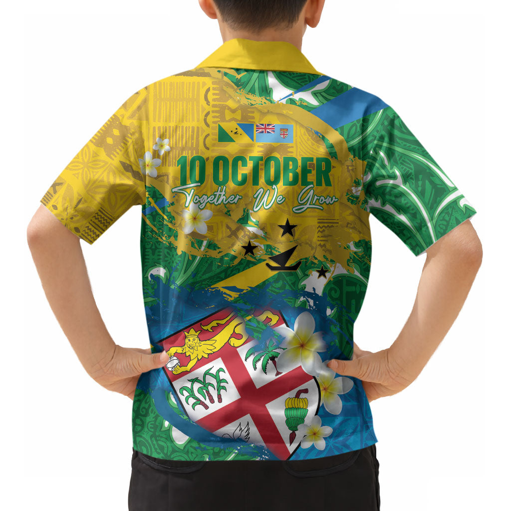 Malampa Fiji Day Kid Hawaiian Shirt 10 October Together We Grow Grunge Tapa Motifs LT14 - Polynesian Pride