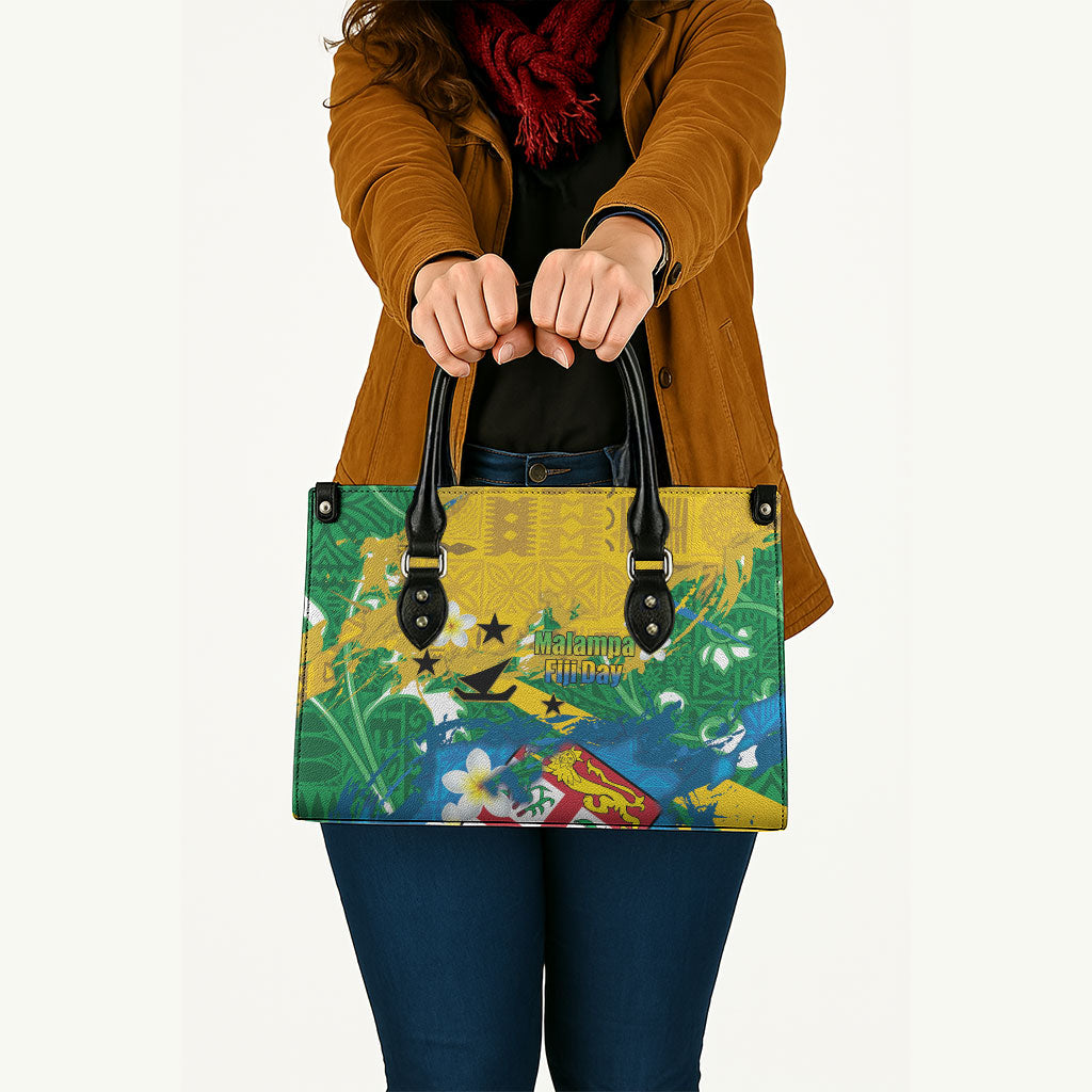 Malampa Fiji Day Leather Bag 10 October Together We Grow Grunge Tapa Motifs LT14 - Polynesian Pride