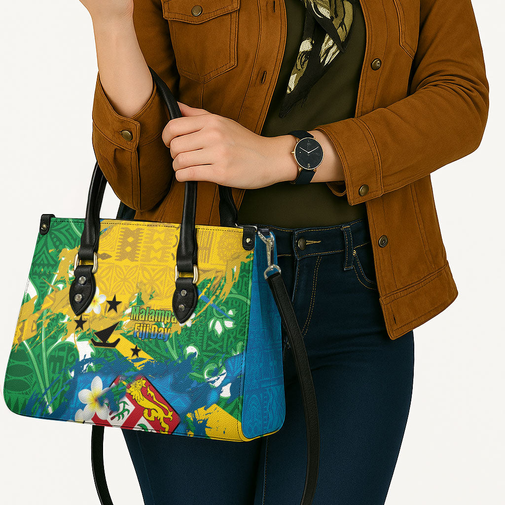Malampa Fiji Day Leather Bag 10 October Together We Grow Grunge Tapa Motifs LT14 - Polynesian Pride