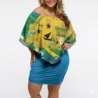 Malampa Fiji Day Off Shoulder Short Dress 10 October Together We Grow Grunge Tapa Motifs LT14 Women Multicolor - Polynesian Pride