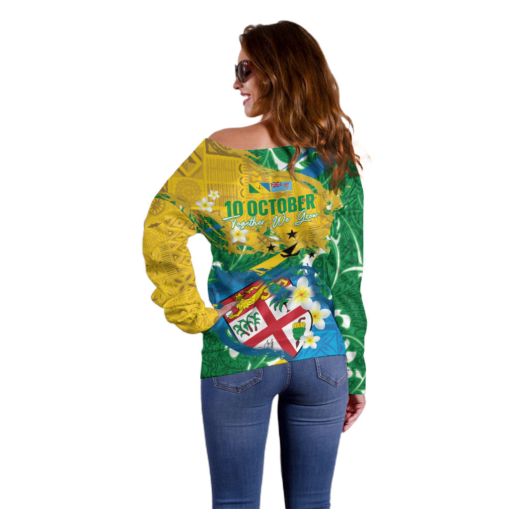Malampa Fiji Day Off Shoulder Sweater 10 October Together We Grow Grunge Tapa Motifs LT14 - Polynesian Pride