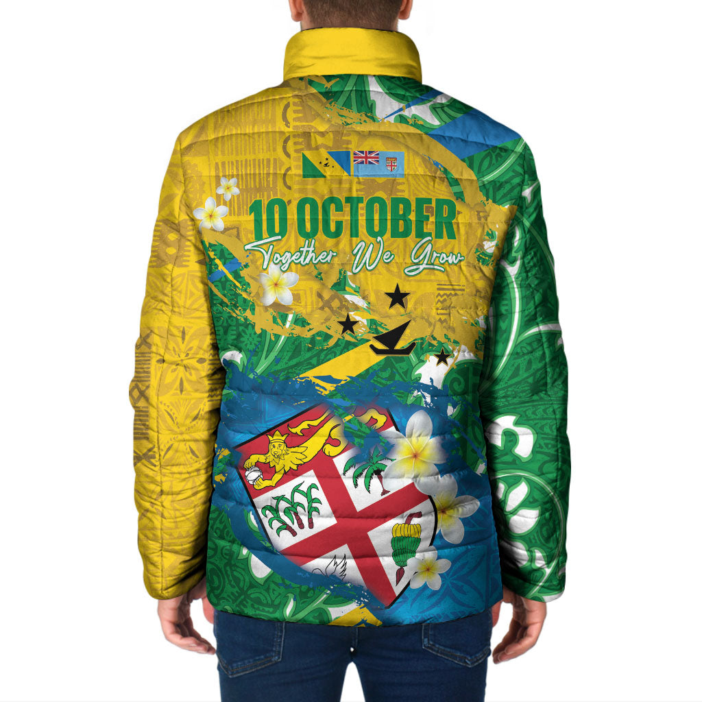 Malampa Fiji Day Padded Jacket 10 October Together We Grow Grunge Tapa Motifs LT14 - Polynesian Pride