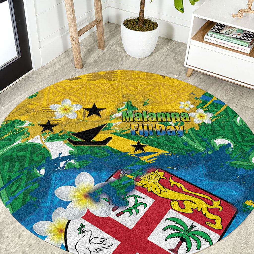 Malampa Fiji Day Round Carpet 10 October Together We Grow Grunge Tapa Motifs LT14 Multicolor - Polynesian Pride