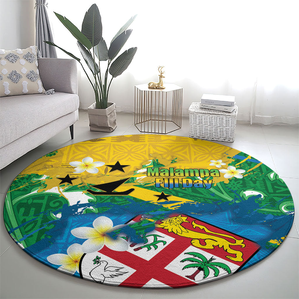Malampa Fiji Day Round Carpet 10 October Together We Grow Grunge Tapa Motifs LT14 - Polynesian Pride