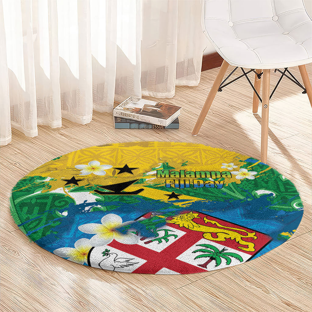 Malampa Fiji Day Round Carpet 10 October Together We Grow Grunge Tapa Motifs LT14 - Polynesian Pride
