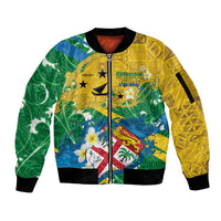 Malampa Fiji Day Sleeve Zip Bomber Jacket 10 October Together We Grow Grunge Tapa Motifs LT14 Unisex Multicolor - Polynesian Pride