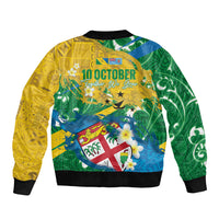 Malampa Fiji Day Sleeve Zip Bomber Jacket 10 October Together We Grow Grunge Tapa Motifs LT14 - Polynesian Pride