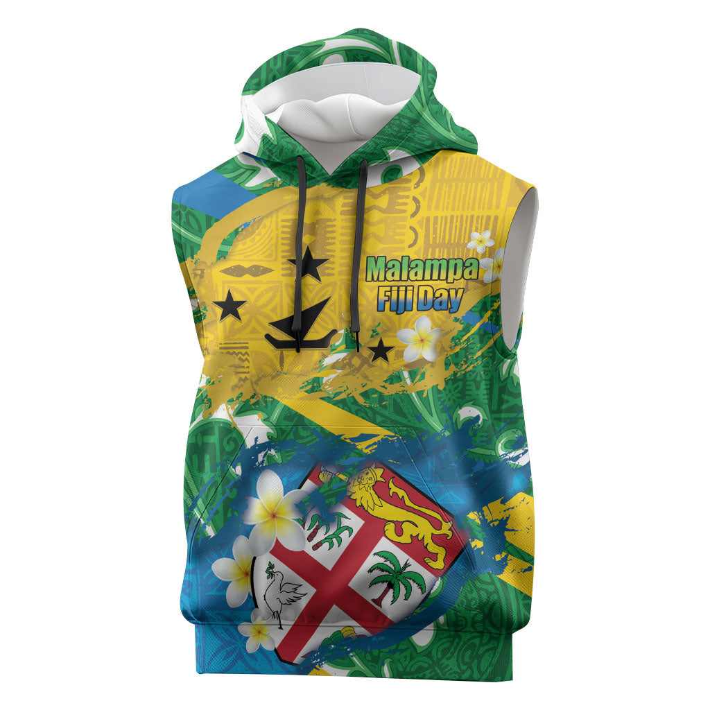 Malampa Fiji Day Sleeveless Hoodie 10 October Together We Grow Grunge Tapa Motifs LT14 Multicolor - Polynesian Pride