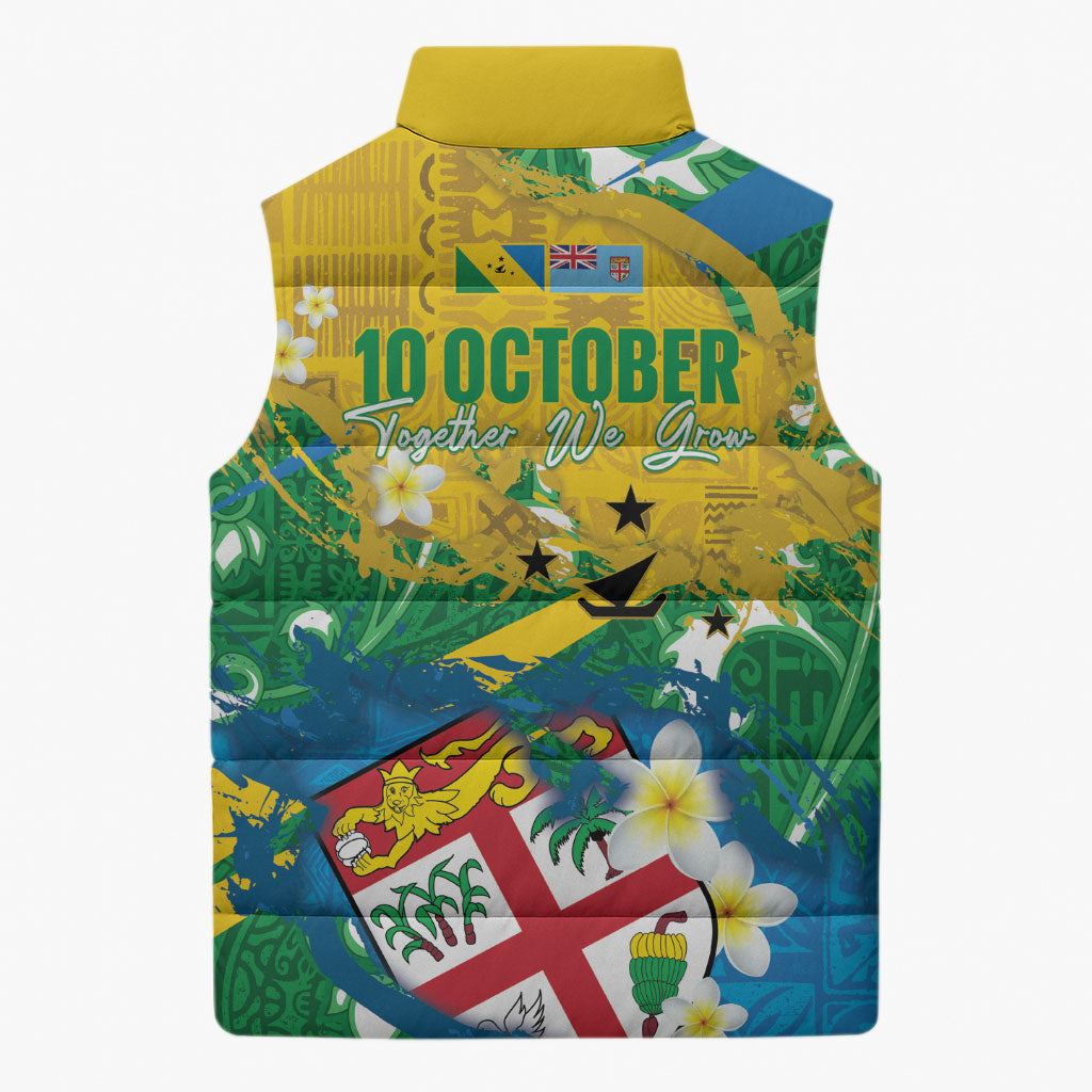 Malampa Fiji Day Sleeveless Puffer Jacket 10 October Together We Grow Grunge Tapa Motifs LT14 - Polynesian Pride