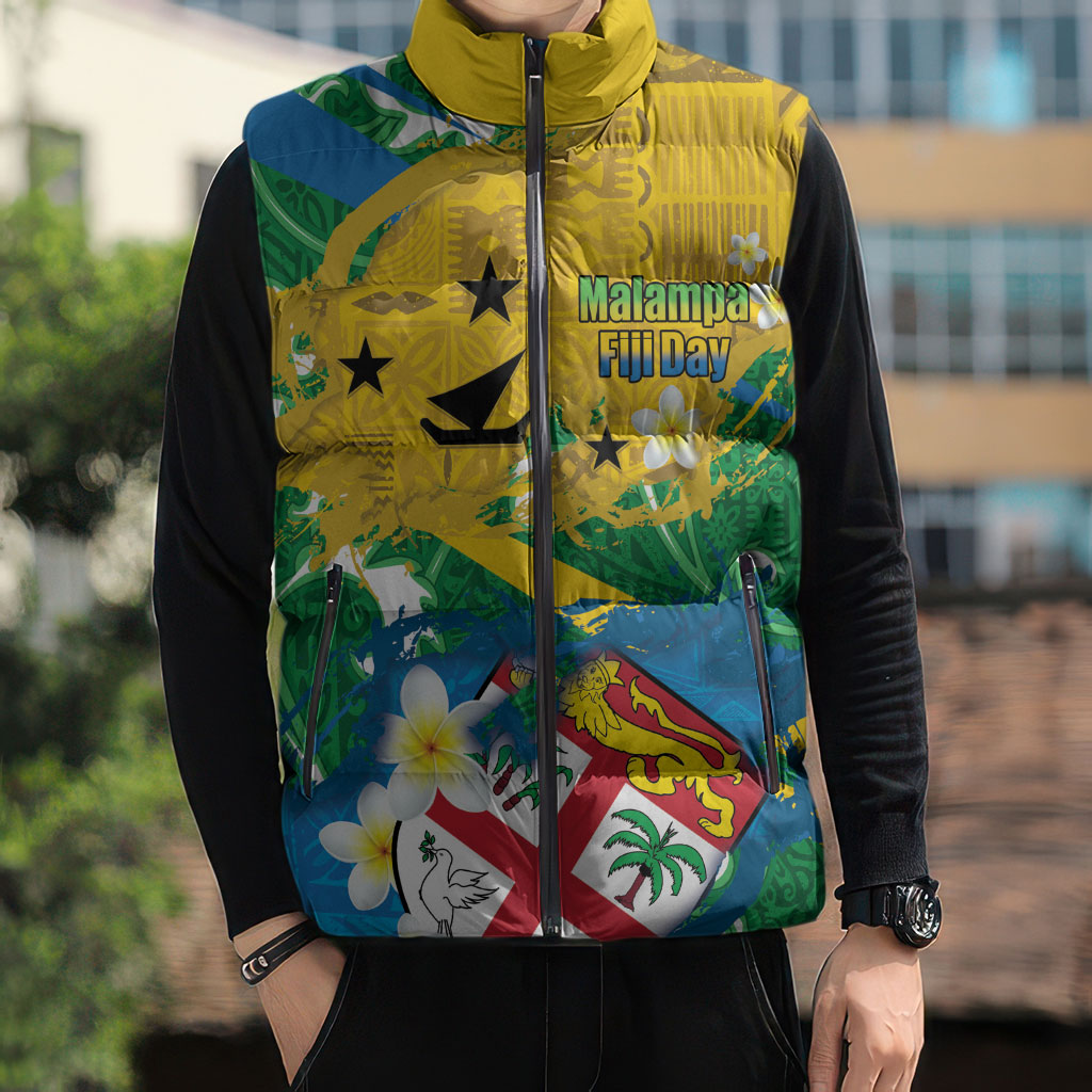 Malampa Fiji Day Sleeveless Puffer Jacket 10 October Together We Grow Grunge Tapa Motifs LT14 - Polynesian Pride