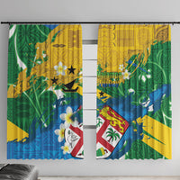 Malampa Fiji Day Window Curtain 10 October Together We Grow Grunge Tapa Motifs LT14 With Hooks Multicolor - Polynesian Pride