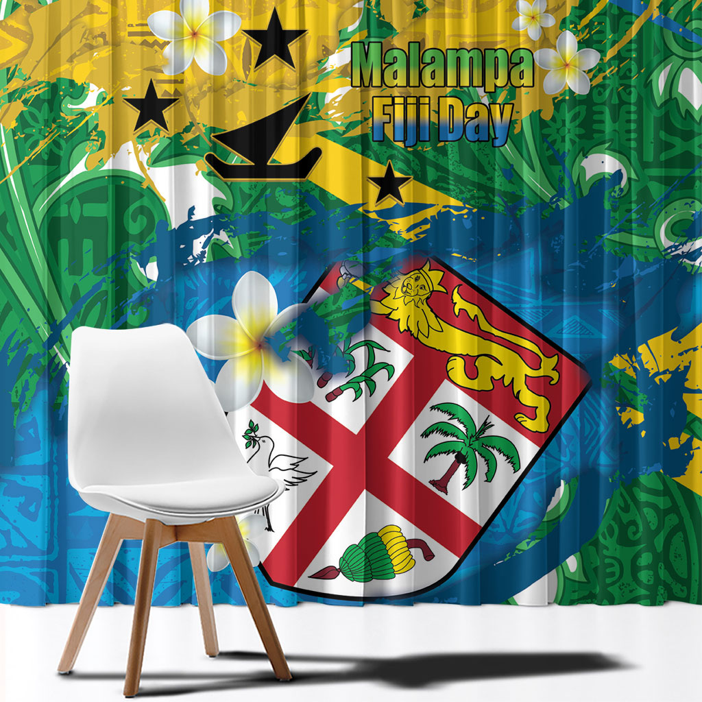 Malampa Fiji Day Window Curtain 10 October Together We Grow Grunge Tapa Motifs LT14 - Polynesian Pride