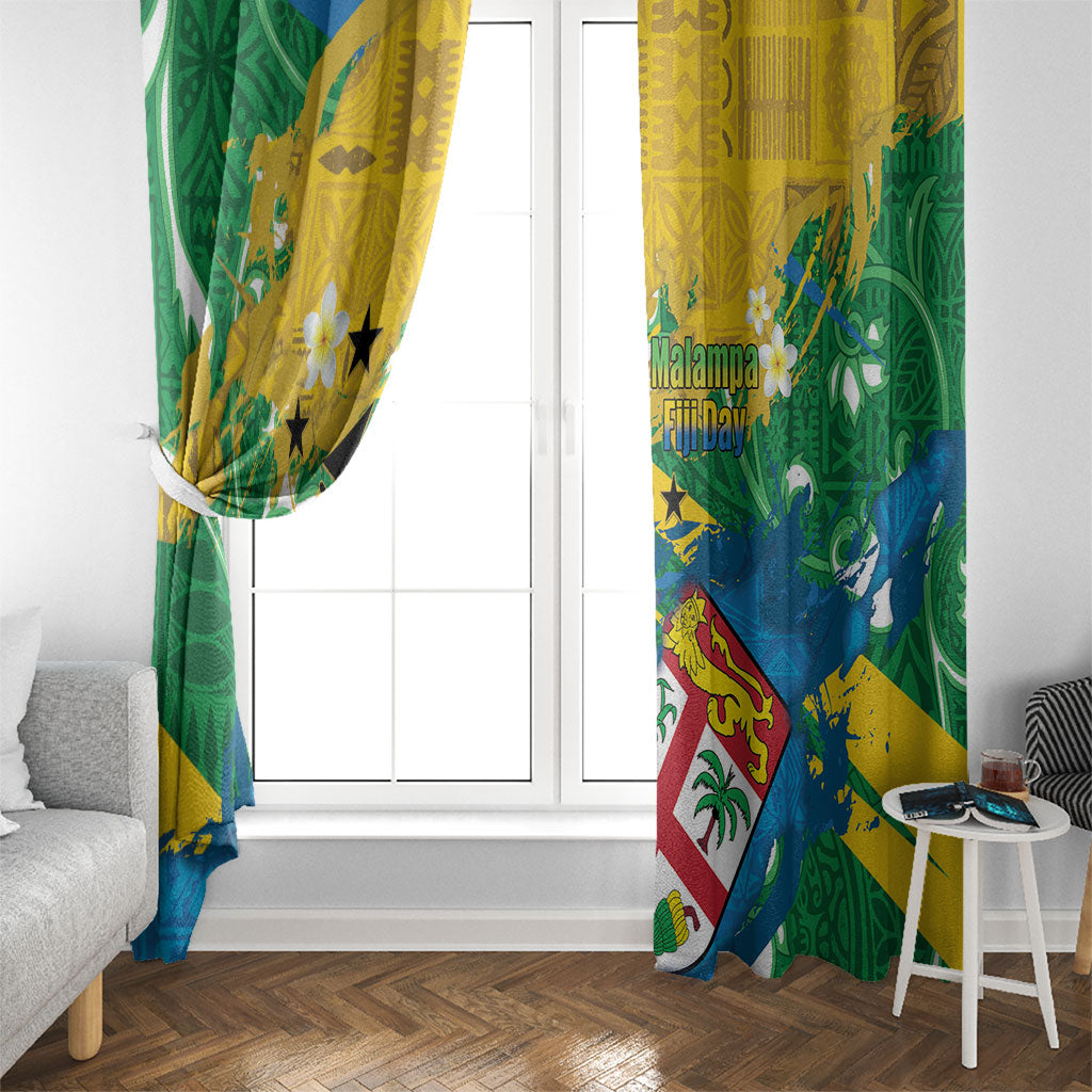 Malampa Fiji Day Window Curtain 10 October Together We Grow Grunge Tapa Motifs LT14 - Polynesian Pride