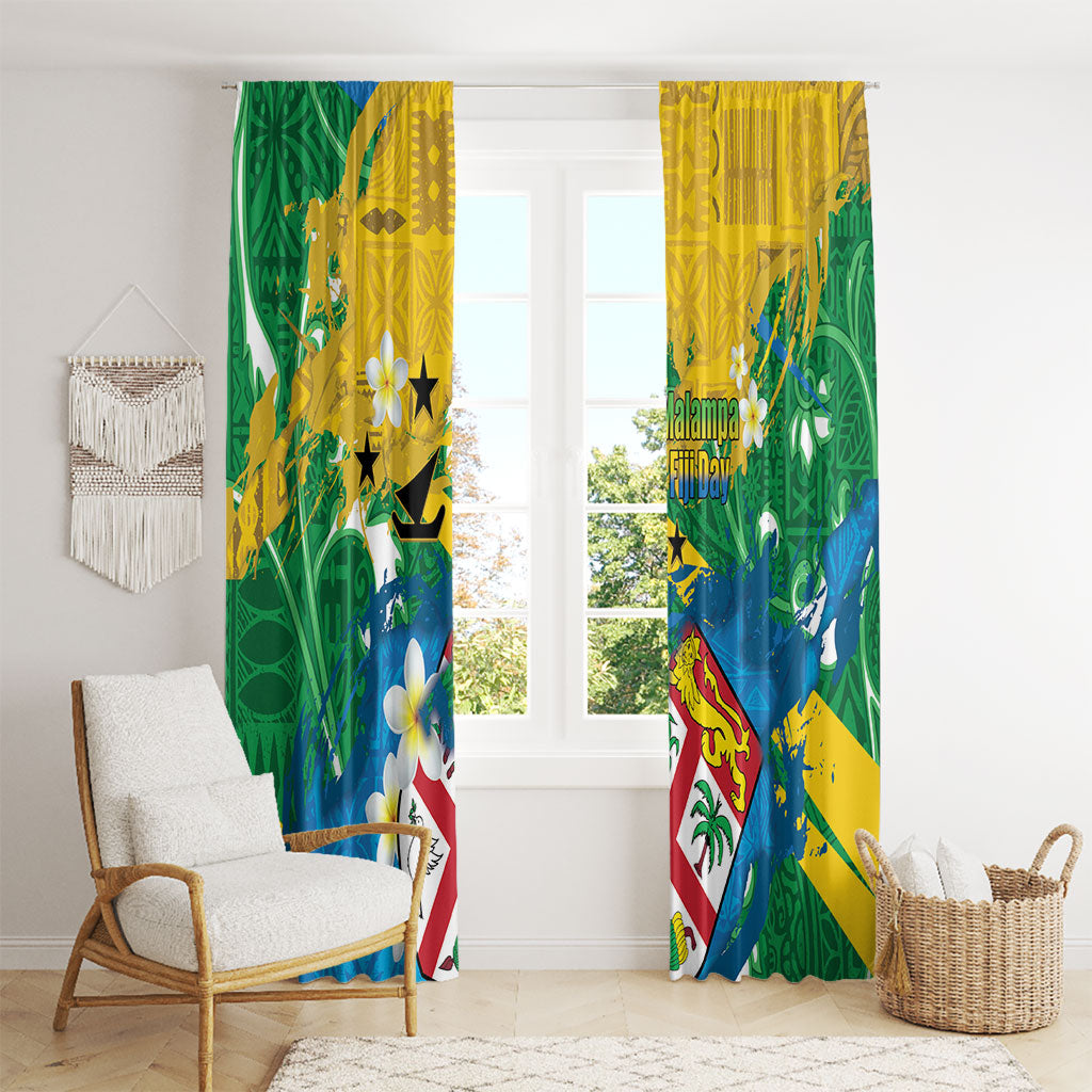 Malampa Fiji Day Window Curtain 10 October Together We Grow Grunge Tapa Motifs LT14 - Polynesian Pride