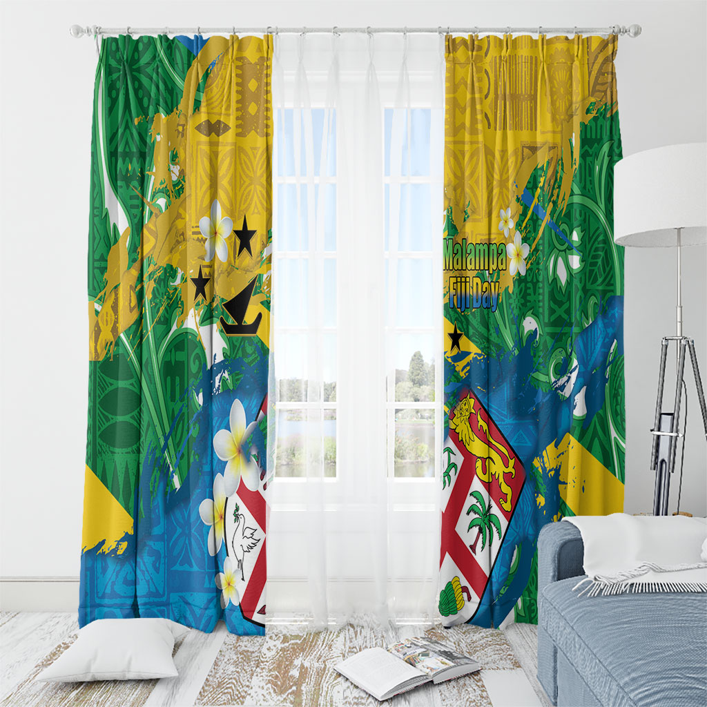Malampa Fiji Day Window Curtain 10 October Together We Grow Grunge Tapa Motifs LT14 - Polynesian Pride