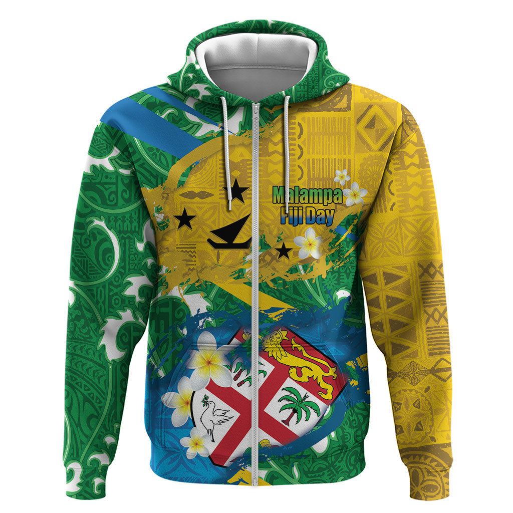 Malampa Fiji Day Zip Hoodie 10 October Together We Grow Grunge Tapa Motifs LT14 Zip Hoodie Multicolor - Polynesian Pride