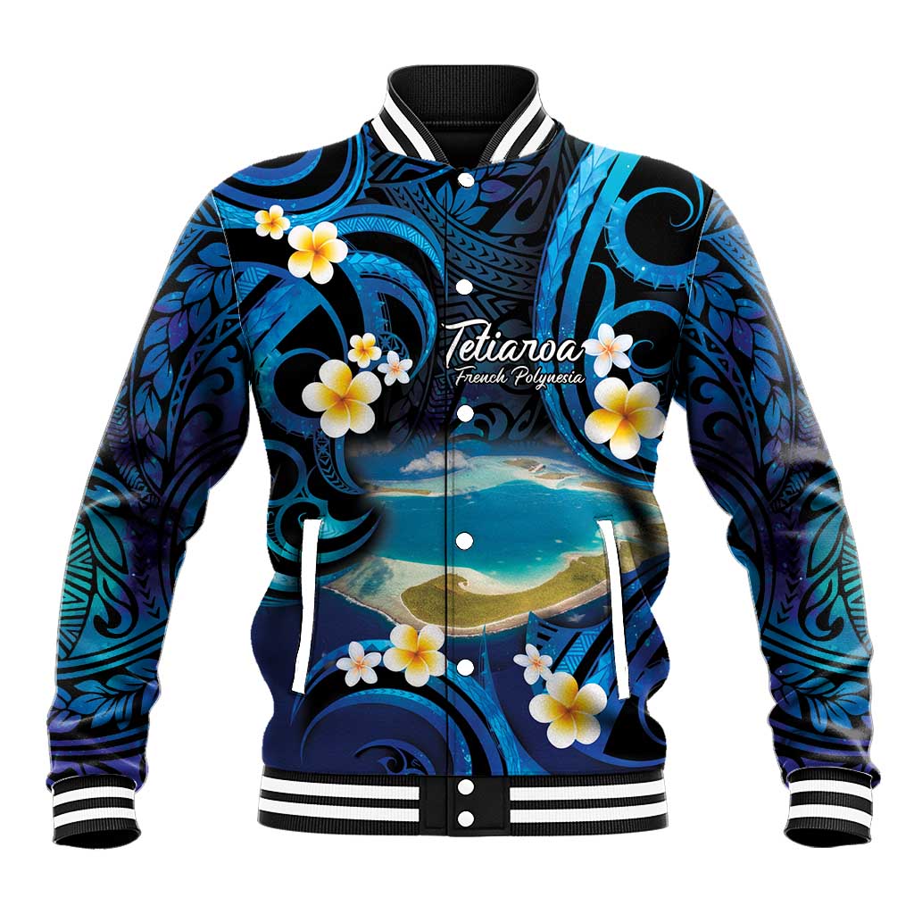 French Polynesia Tetiaroa Atoll Baseball Jacket Polynesian Curves Style LT14 Unisex Blue - Polynesian Pride