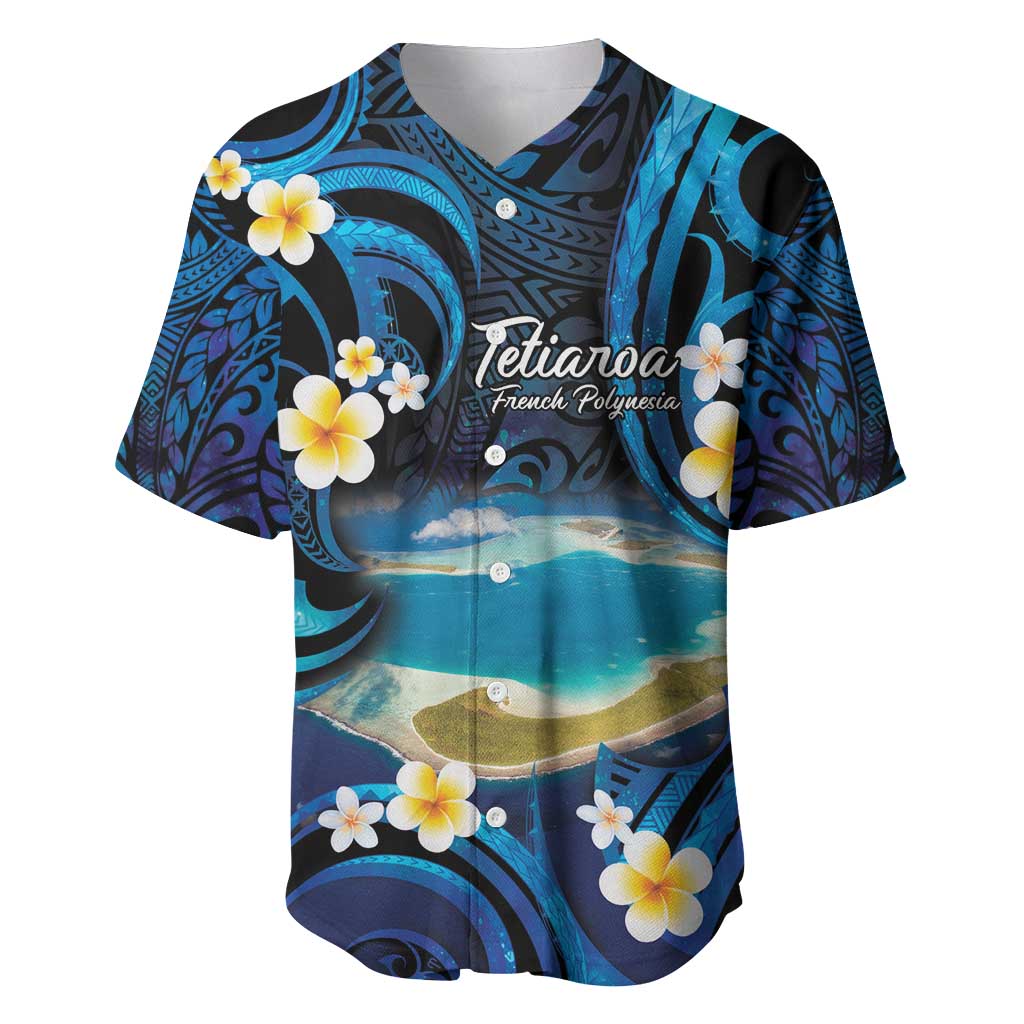 French Polynesia Tetiaroa Atoll Baseball Jersey Polynesian Curves Style LT14 Blue - Polynesian Pride