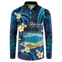 French Polynesia Tetiaroa Atoll Button Sweatshirt Polynesian Curves Style LT14 Blue - Polynesian Pride