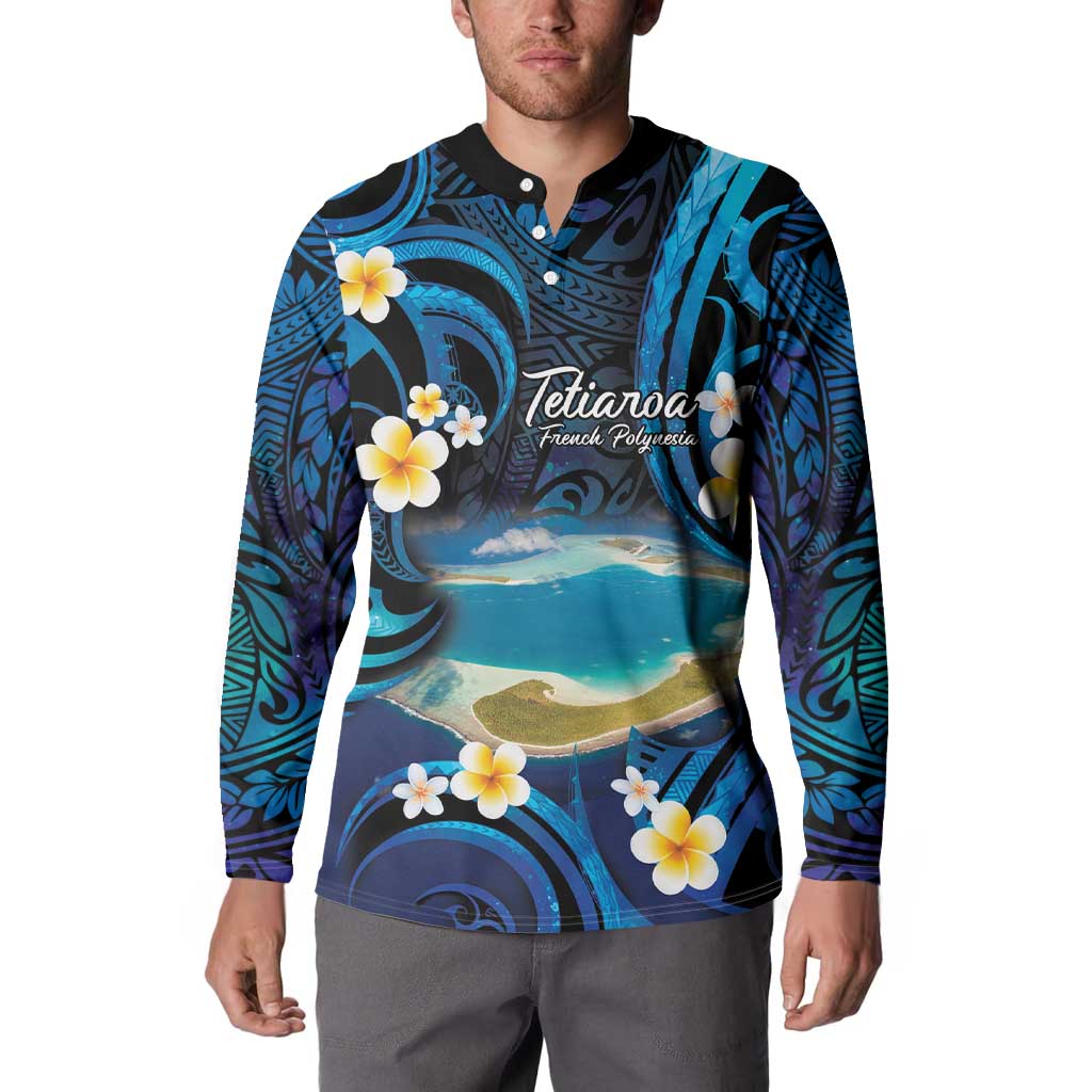 French Polynesia Tetiaroa Atoll Button Sweatshirt Polynesian Curves Style LT14 - Polynesian Pride