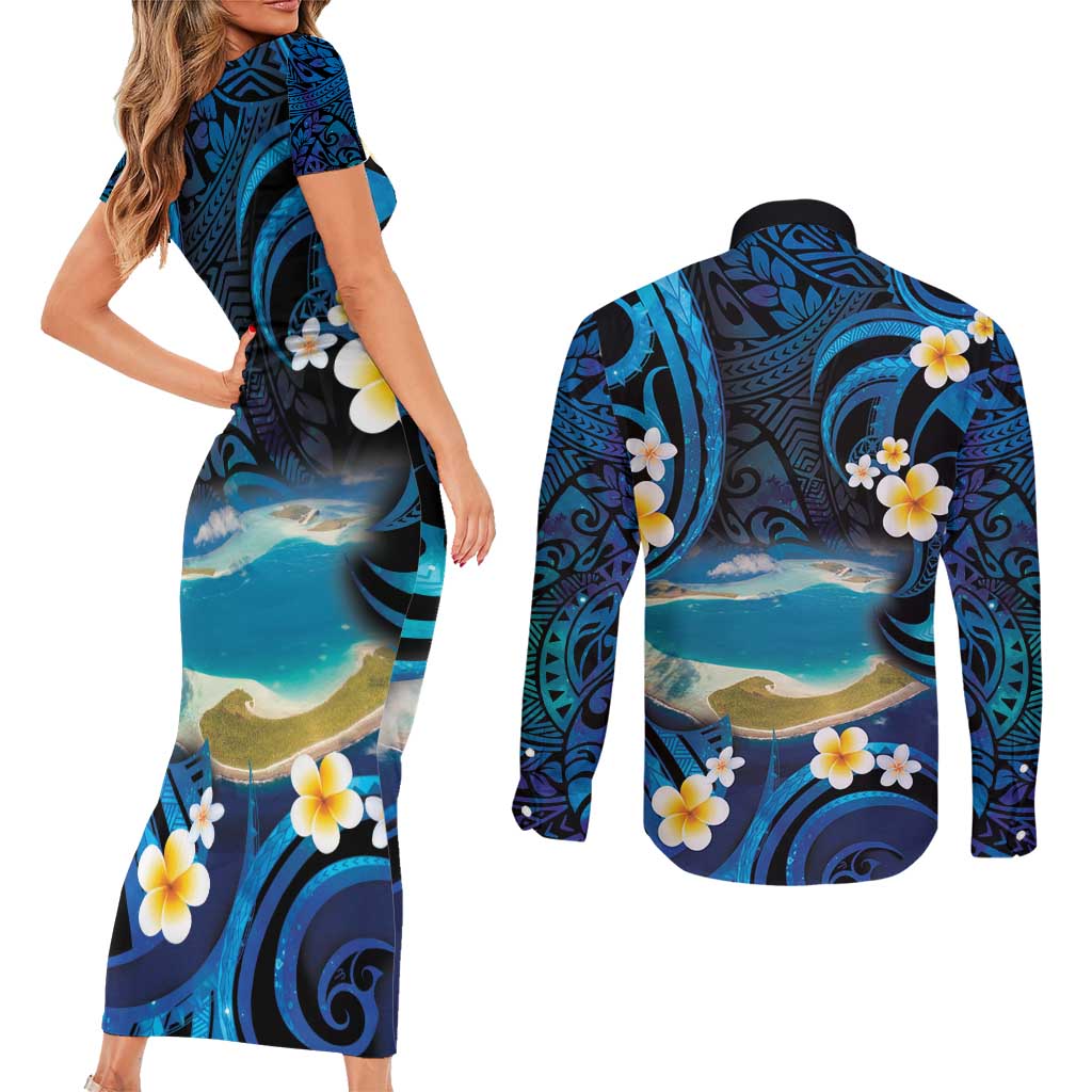 French Polynesia Tetiaroa Atoll Couples Matching Short Sleeve Bodycon Dress and Long Sleeve Button Shirt Polynesian Curves Style LT14 - Polynesian Pride