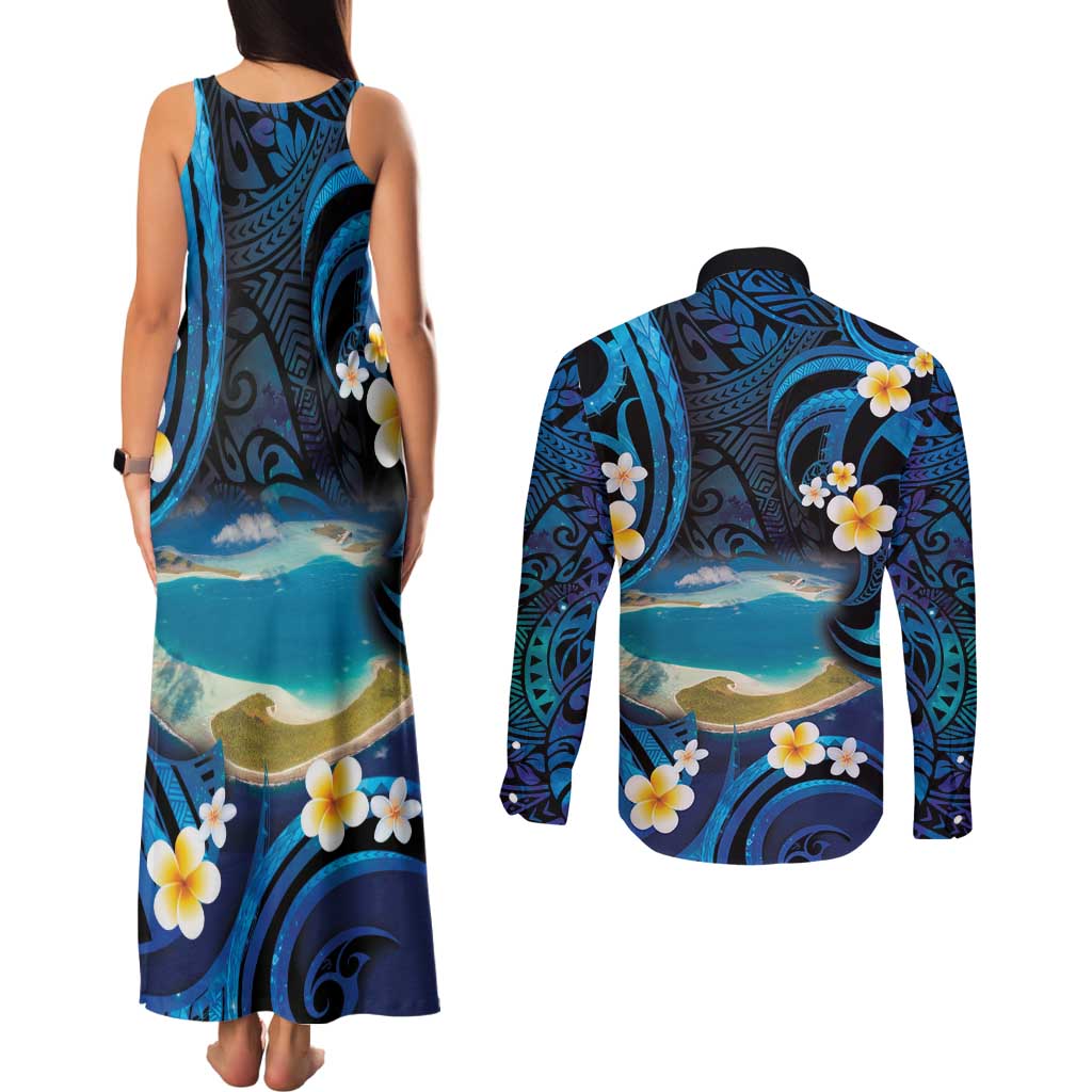 French Polynesia Tetiaroa Atoll Couples Matching Tank Maxi Dress and Long Sleeve Button Shirt Polynesian Curves Style