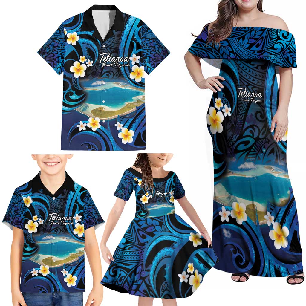 French Polynesia Tetiaroa Atoll Family Matching Off Shoulder Maxi Dress and Hawaiian Shirt Polynesian Curves Style LT14 - Polynesian Pride