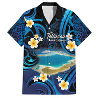 French Polynesia Tetiaroa Atoll Family Matching Off Shoulder Short Dress and Hawaiian Shirt Polynesian Curves Style LT14 Dad's Shirt - Short Sleeve Blue - Polynesian Pride