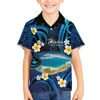 French Polynesia Tetiaroa Atoll Family Matching Off Shoulder Short Dress and Hawaiian Shirt Polynesian Curves Style LT14 Son's Shirt Blue - Polynesian Pride