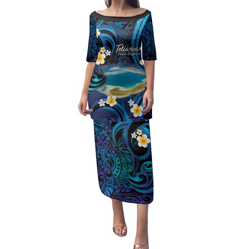 French Polynesia Tetiaroa Atoll Family Matching Puletasi and Hawaiian Shirt Polynesian Curves Style