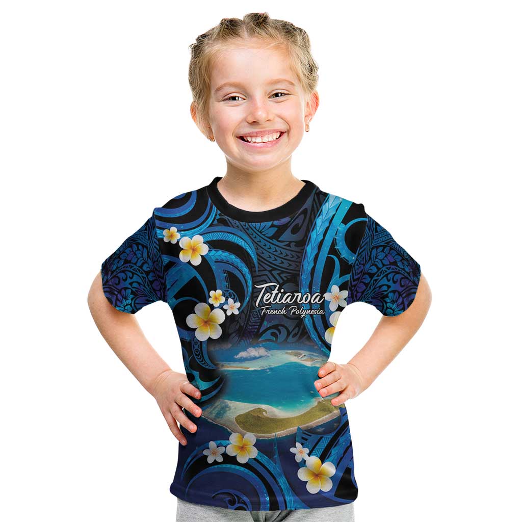 French Polynesia Tetiaroa Atoll Kid T Shirt Polynesian Curves Style LT14 Blue - Polynesian Pride