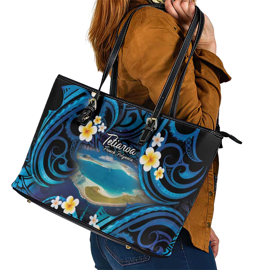 French Polynesia Tetiaroa Atoll Leather Tote Bag Polynesian Curves Style LT14 - Polynesian Pride